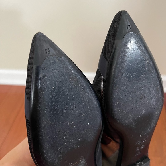 Authentic Fendi Zucca Mesh Colibrì Leather-Trimmed Flats Navy 39.5 - Picture 11 of 11